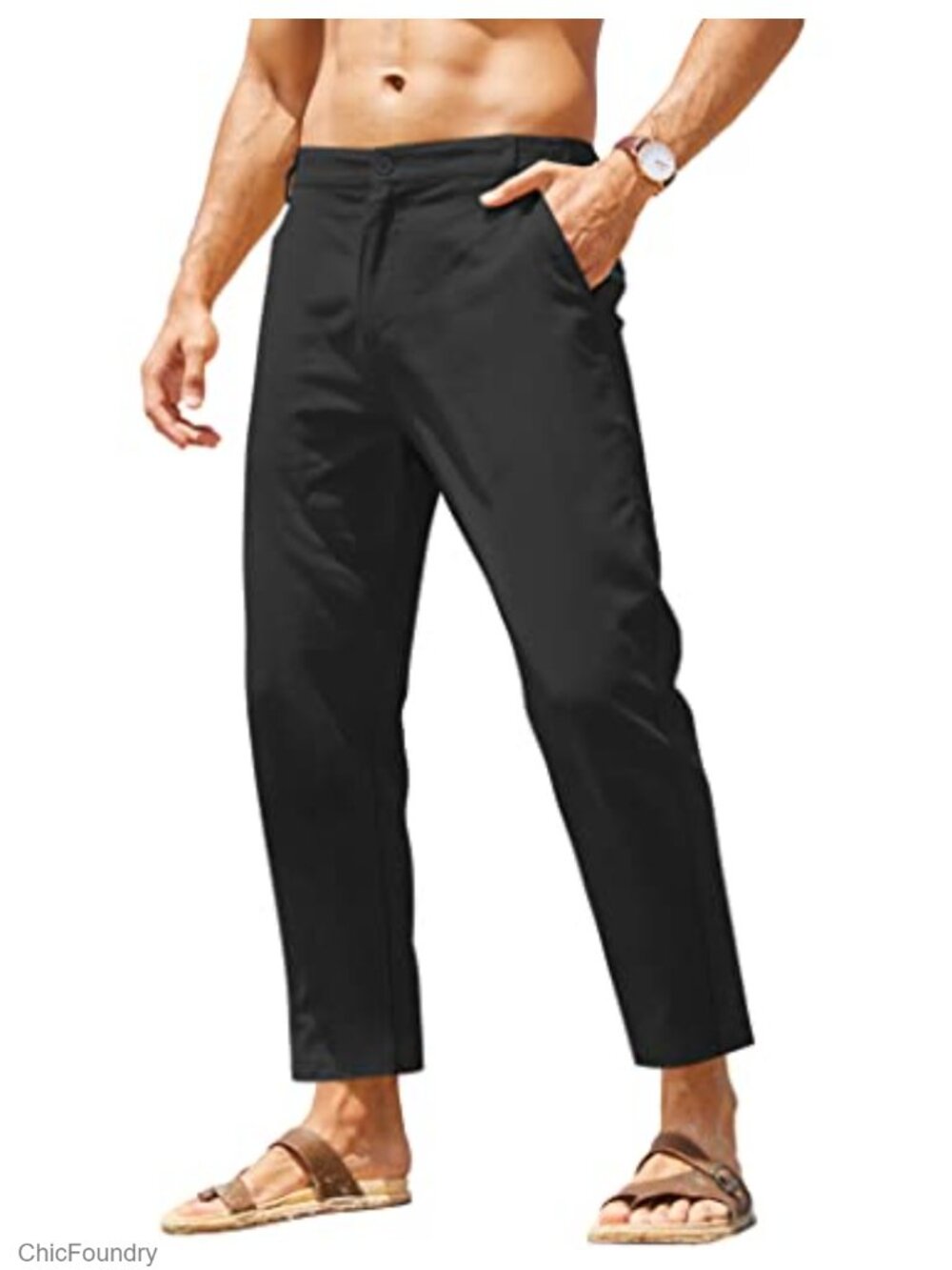 Men's Cotton Linen Pants Elastic Waist Lightweight Casual Yoga Pants with